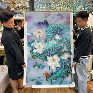Tranh khảm trai đầm sen trắng(LTKT22)